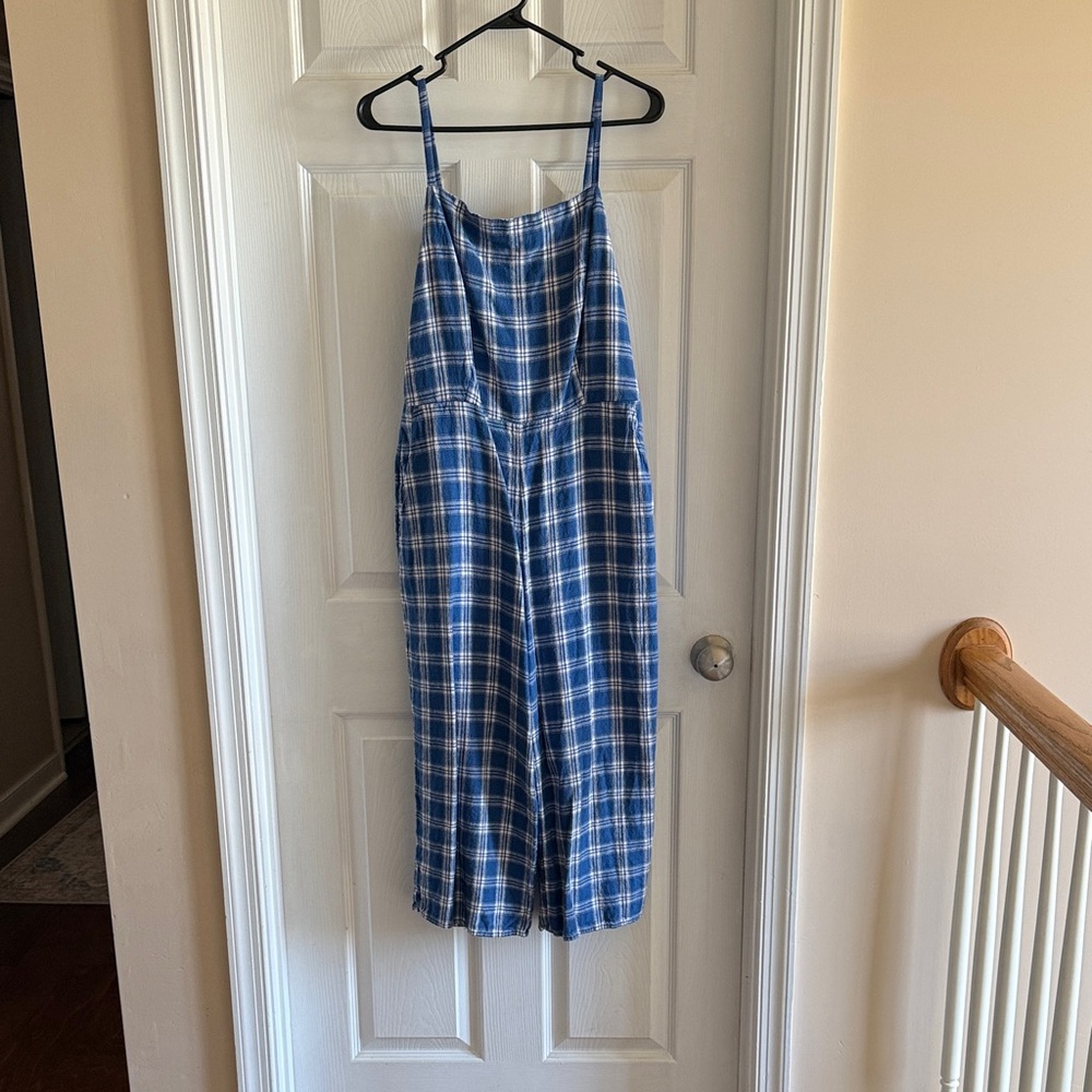 Old Navy Blue and White Plaid Jumpsuit